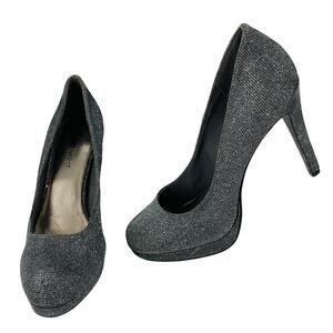 FIONA NIGHT Silver Metallic Fabric Platform Stiletto Heels Pumps 9.5